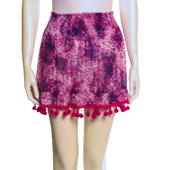 Ramy Brook Stevie Pompom Trim Mini Skirt in Pink Floral EUC Size XS - Picture 1 of 3